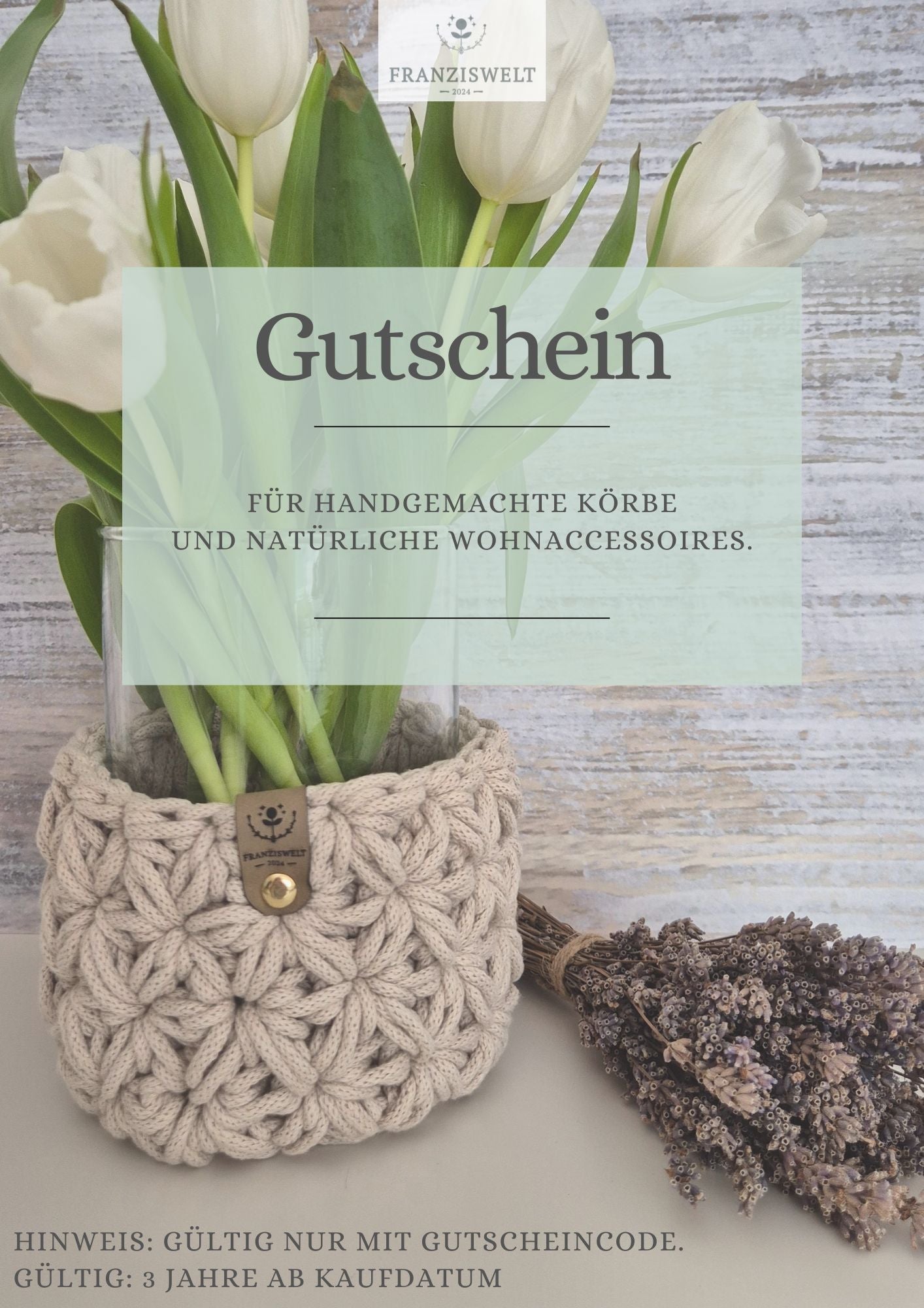 Geschenkgutschein für handgemachte Wohnaccessoires | Franziswelt aus recycelter Baumwolle - handgemacht von FRANZISWELT - 2024 -