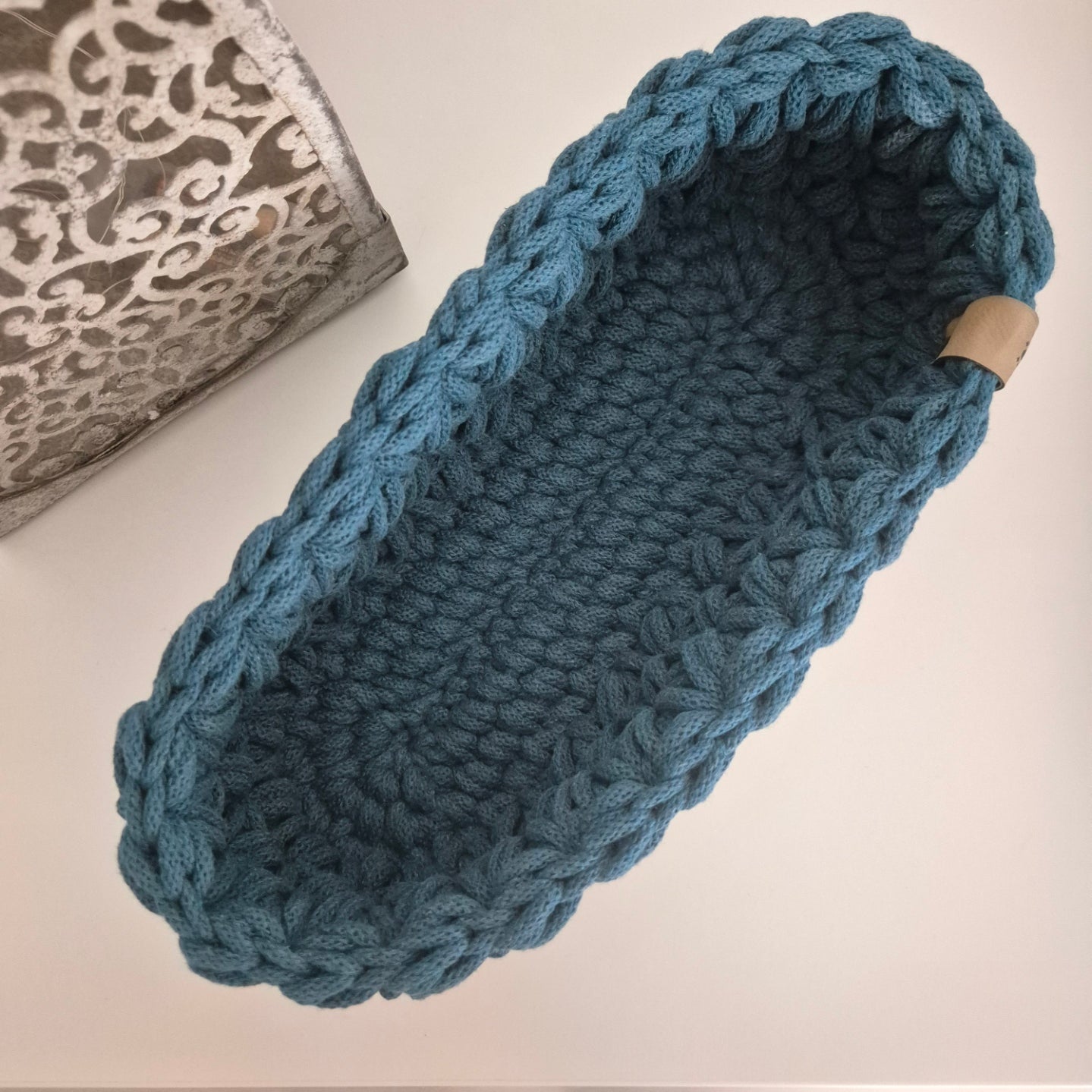 Gehäkelter Baguettekorb Baumwolle – Brotkorb & Küchendeko aus recycelter Baumwolle - handgemacht von FRANZISWELT