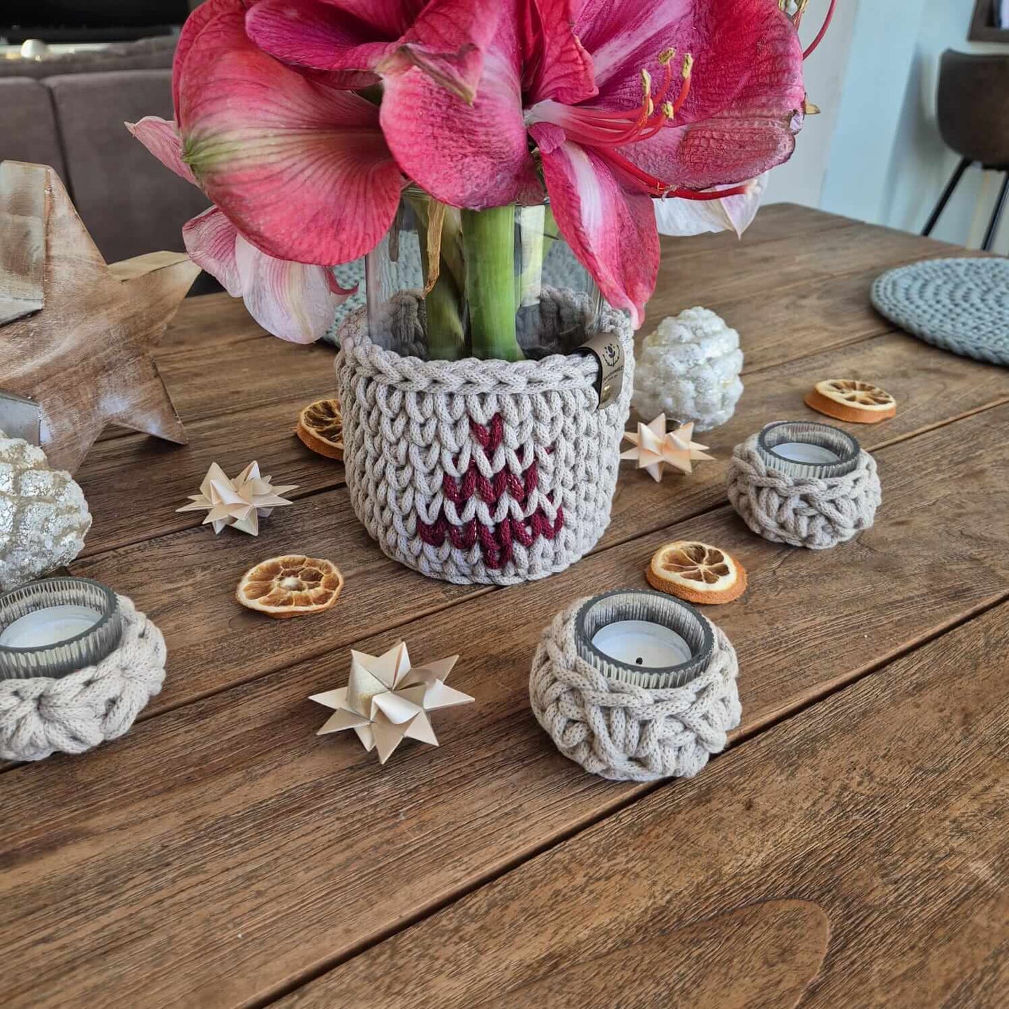 Weihnachtskorb aus Baumwolle mit Tannenbaum - Muster aus recycelter Baumwolle - handgemacht von FRANZISWELT - 2024 - 